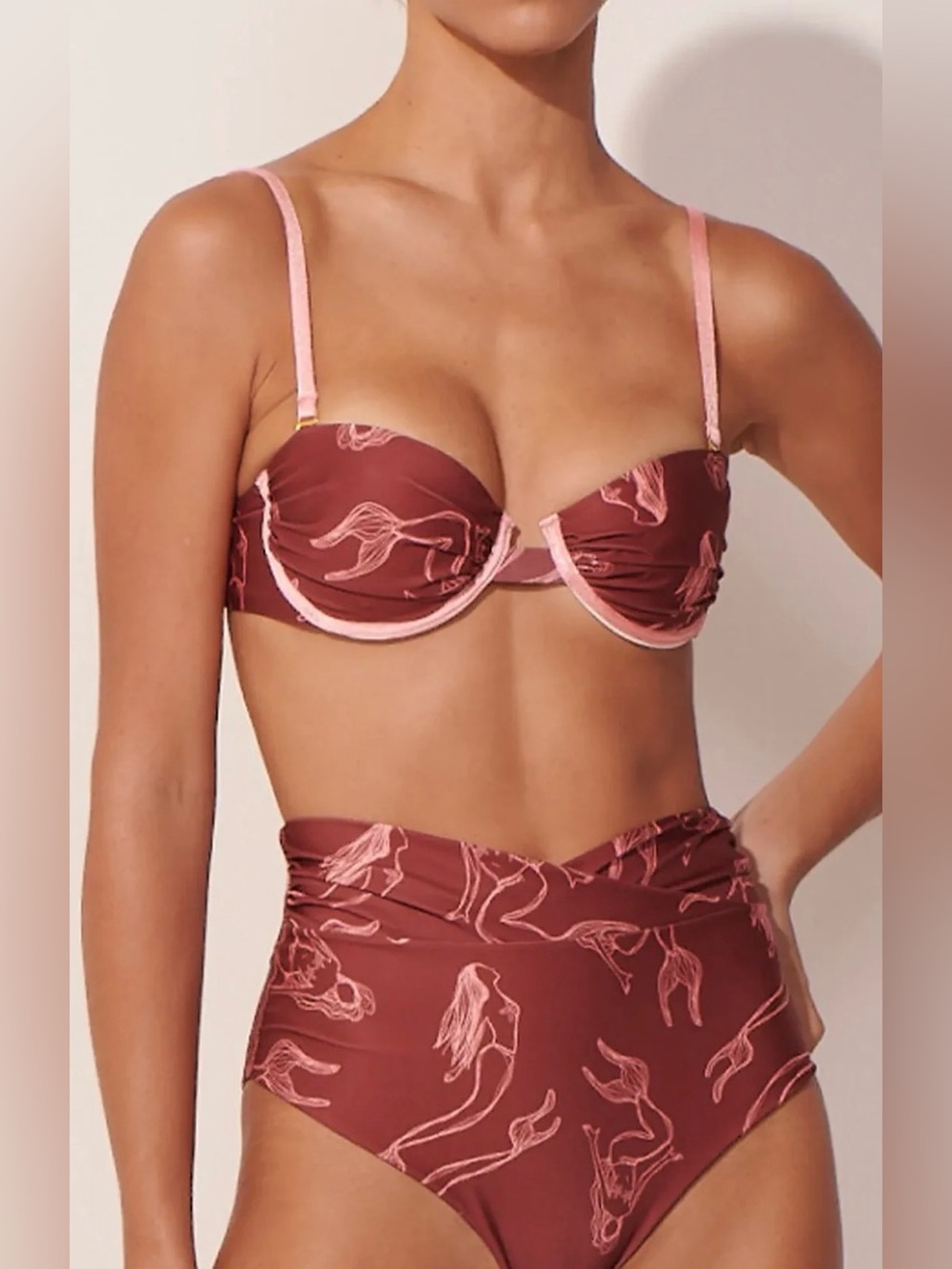 Columbia Maroon Bikini Top and High-Waist Bottom with matching sarong NWOT